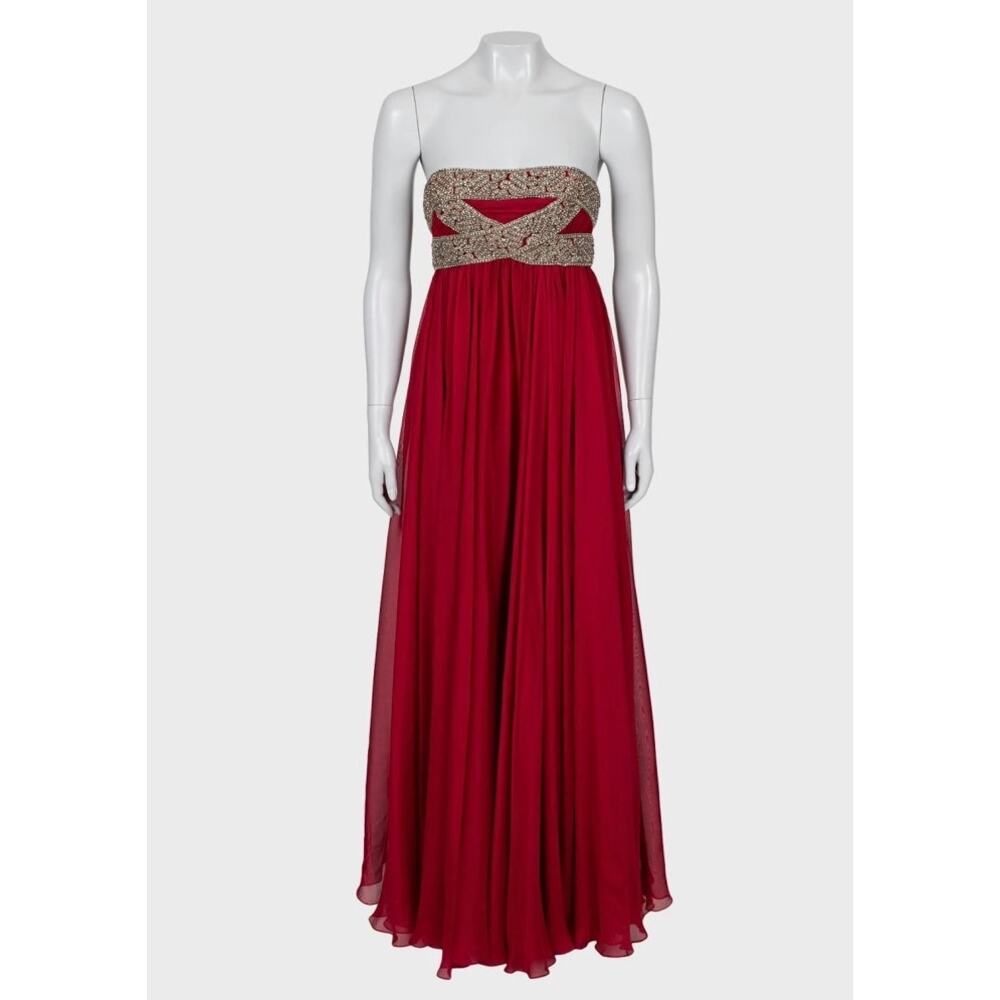 Marchesa Red Silk Crystal Embellished Maxi Dress Sz 6/M